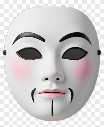 White Mask With Black Eyebrows And Pink Lips PNG