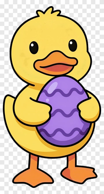 Yellow Duck Holding Purple Easter Egg PNG
