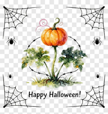 Happy Halloween Pumpkin With Spiders And Web PNG