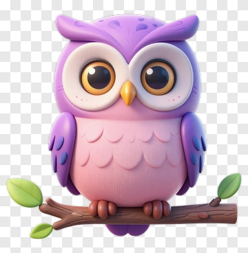 Cute Purple Owl On Branch PNG