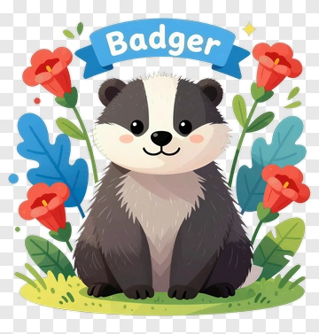 Cute Badger With Flowers PNG
