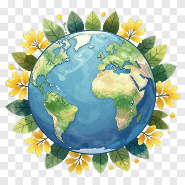 Earth Surrounded By Flowers And Leaves PNG