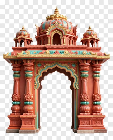 Ornate Temple Gate With Red And Gold Accents PNG