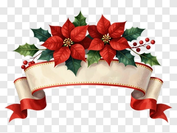 Christmas Poinsettia And Holly Banner PNG