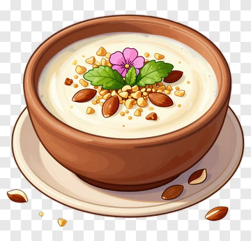 Yogurt Bowl With Almonds And Flower PNG