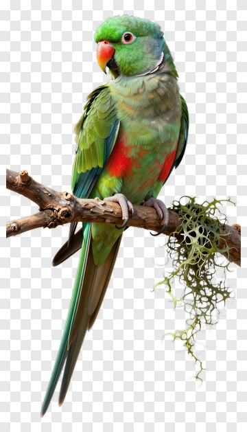 Green Parrot Perched On Branch PNG