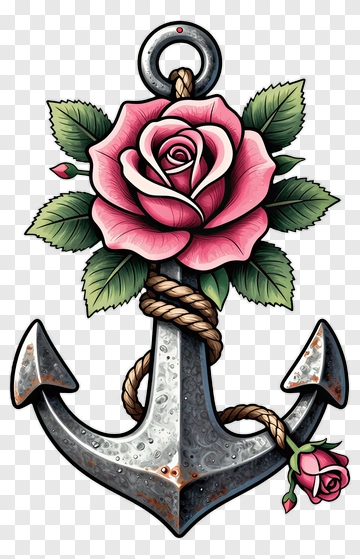 Anchor With Rose Tattoo Design PNG