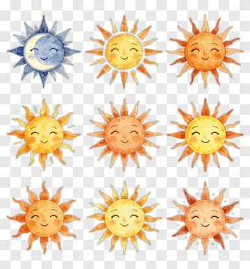 Watercolor Smiling Sun And Moon PNG