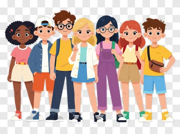 Group Of Diverse Cartoon Children Friends PNG