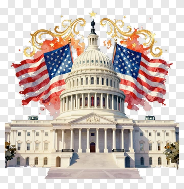 United States Capitol With American Flags PNG