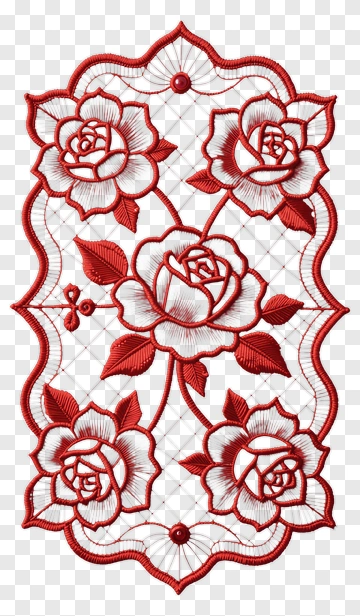 Red Embroidered Rose Lace Design PNG