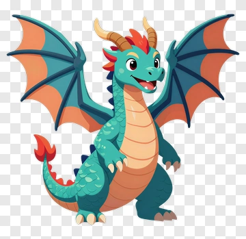 Teal And Orange Cartoon Dragon PNG
