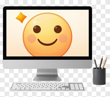 Smiling Emoji On Computer Screen PNG
