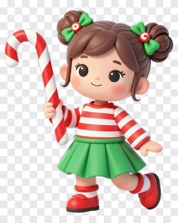 Girl Holding Candy Cane PNG