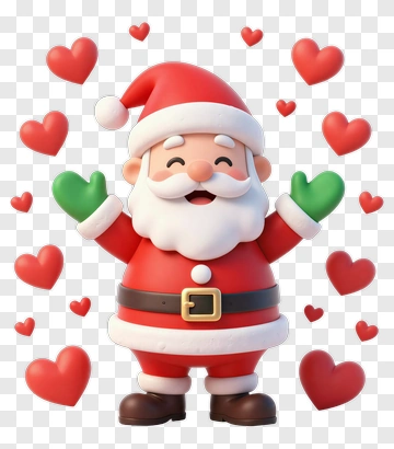 Santa Claus With Hearts Around PNG