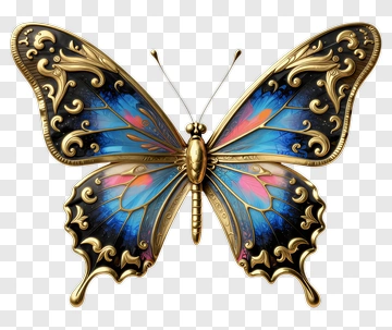 Ornate Butterfly With Gold Accents PNG