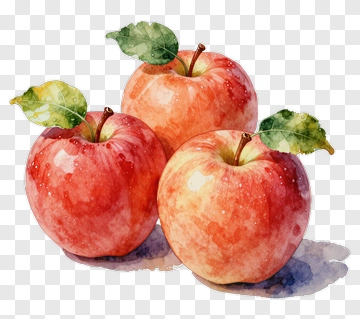 Three Red Apples With Green Leaves PNG