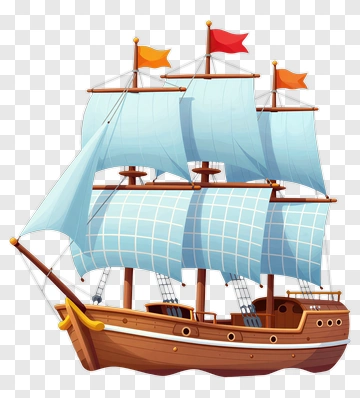 Sailing Ship With Sails And Flags PNG
