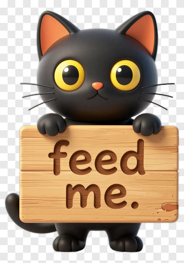 Black Cat Holding Feed Me Sign PNG
