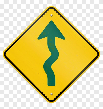 Yellow Road Sign With Green Zigzag Arrow PNG