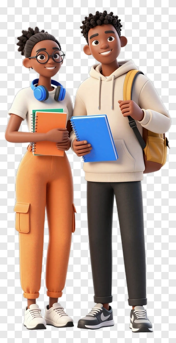 Two Smiling Students Holding Notebooks PNG