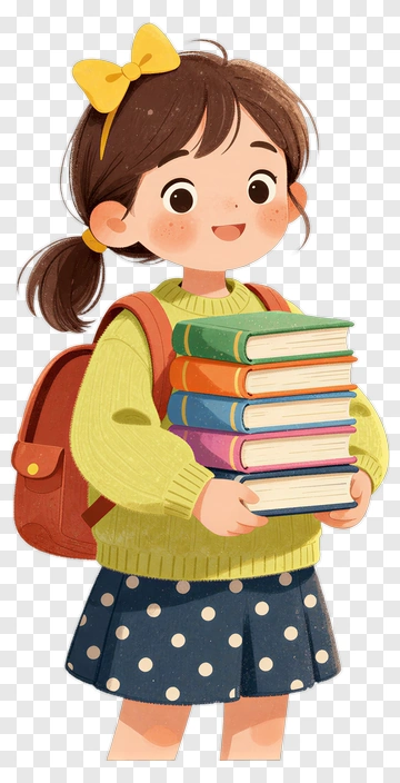 Happy Girl Carrying Books PNG