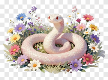 Pink Snake Surrounded By Flowers PNG