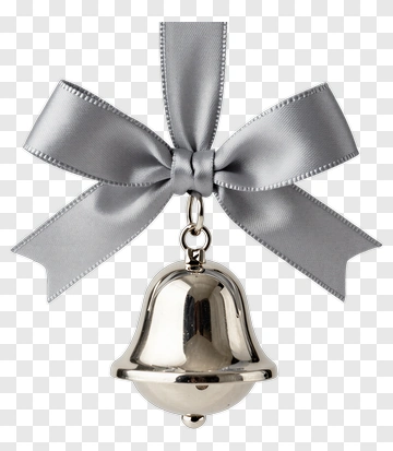 Silver Bell With Bow Ornament PNG