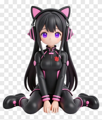 Anime Girl With Cat Ears And Headphones PNG