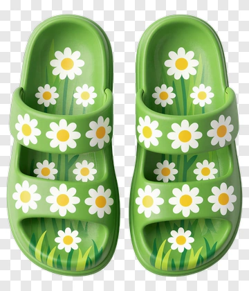 Green Slippers With Daisy Pattern PNG