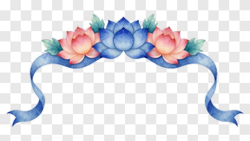 Watercolor Lotus Flower With Ribbon PNG