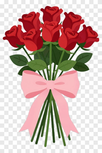 Red Roses Bouquet With Pink Ribbon PNG