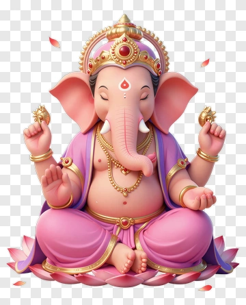 Ganesha In Pink And Gold Attire PNG