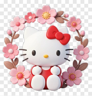 Hello Kitty Surrounded By Pink Flowers PNG