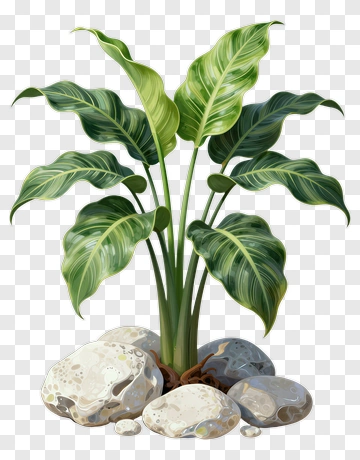 Green Plant With Stones PNG