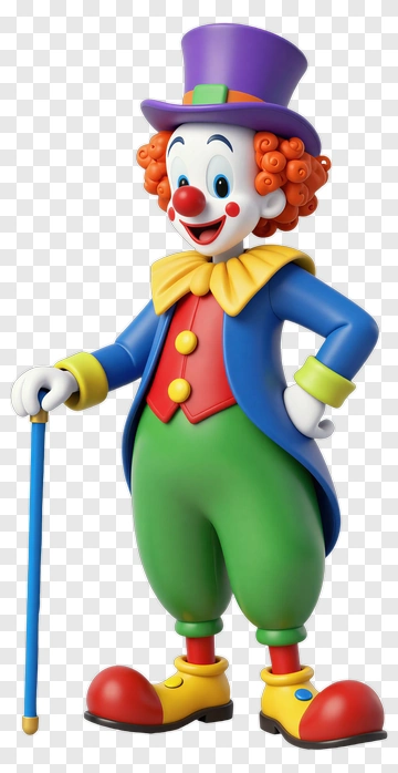 Cartoon Clown With Top Hat And Canes PNG