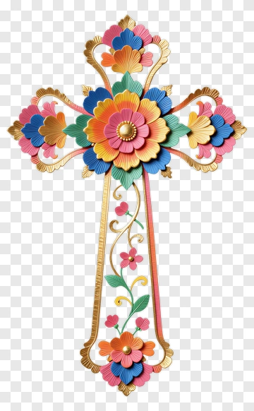 Colorful Flower Cross Decor PNG