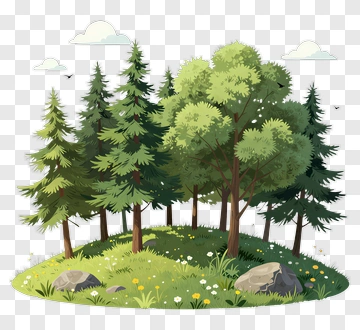 Forest Scene With Trees And Flowers PNG