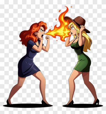 Two Women Arguing With Fire PNG