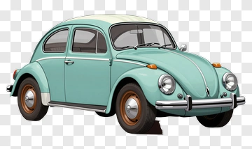 Vintage Volkswagen Beetle In Cyan And White PNG