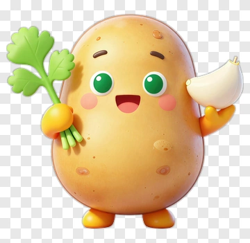 Happy Potato Holding Parsley And Garlic PNG