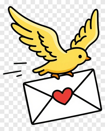 Yellow Bird Carrying Heart Envelope PNG