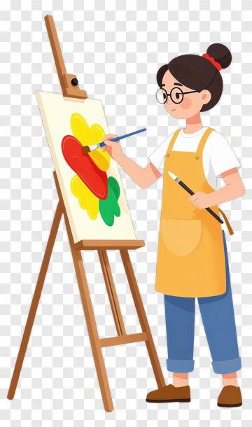 Artist Painting On Easel PNG