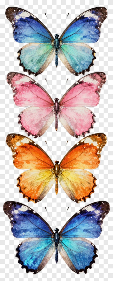 Four Colorful Butterflies In Watercolor Style PNG
