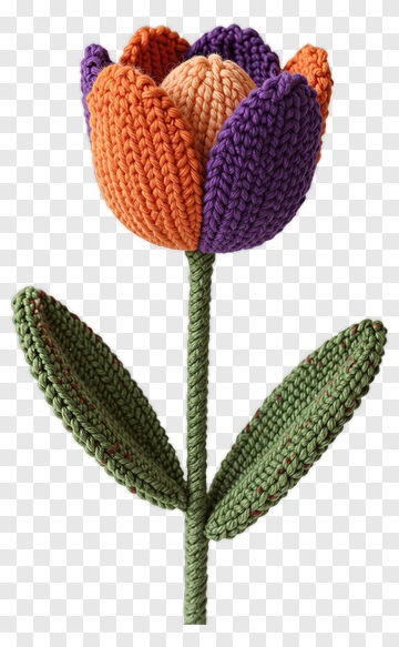 Knitted Tulip With Green Leaves PNG