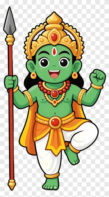 Green-Skinned Hindu God With Trident PNG