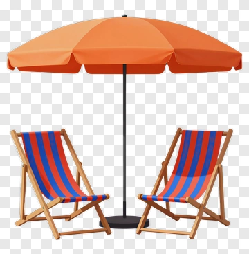 Orange Umbrella And Beach Chairs PNG