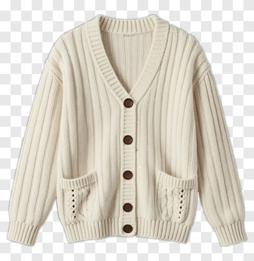 Cream Cable Knit Cardigan With Brown Buttons PNG