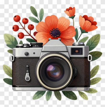 Vintage Camera Surrounded By Flowers PNG