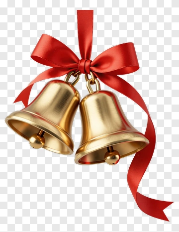 Golden Bells With Red Ribbon PNG